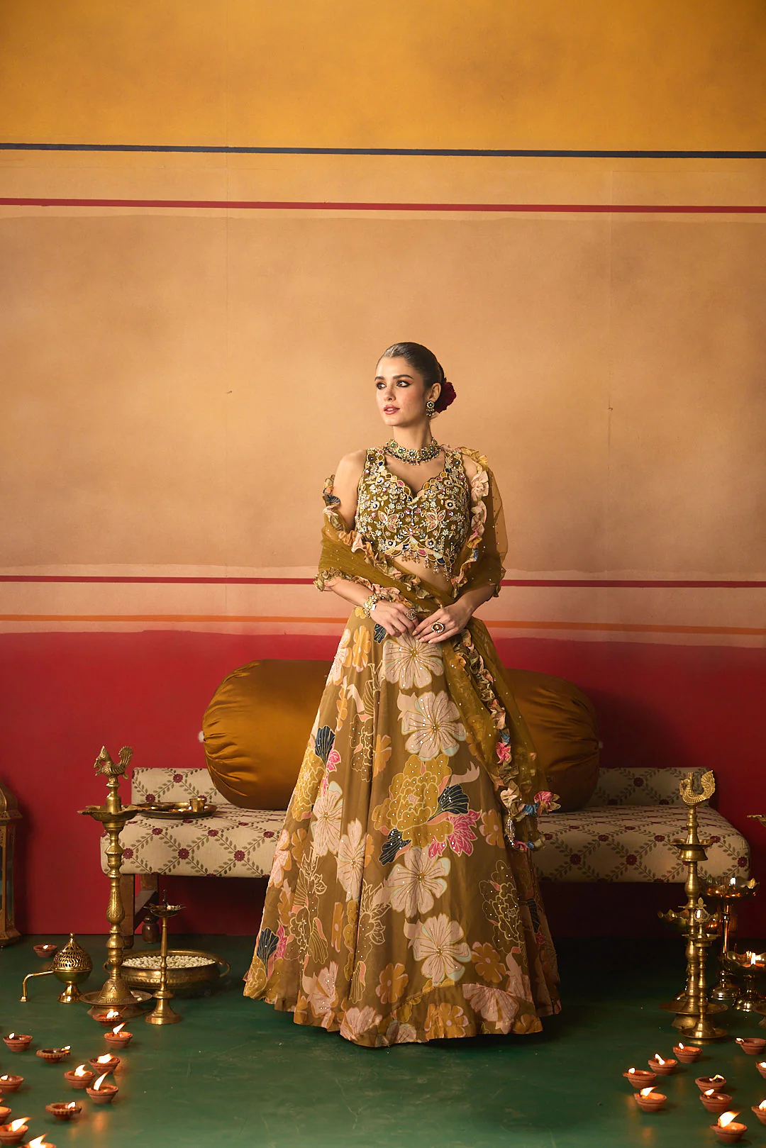 Neerus Mehadi Green Embroidery Work Organza fabric Ghagra Set - Image 3