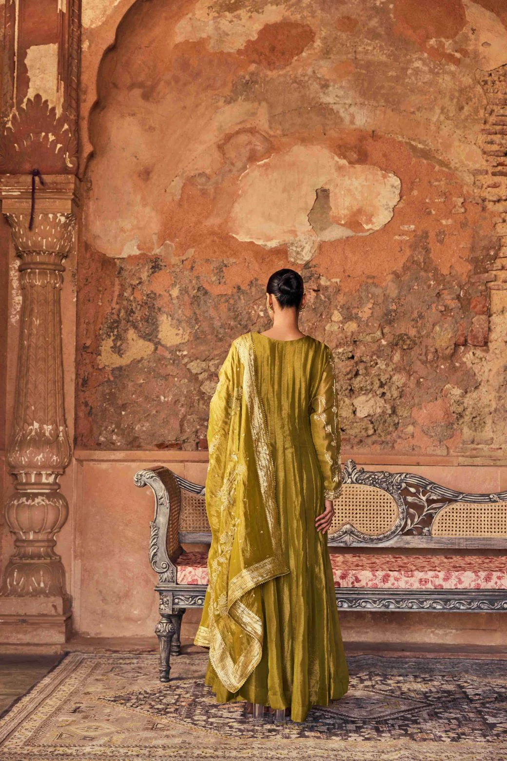 Neerus Mehadi Green Embroidery Tissue Fabric Anarkali and Dupatta - Image 3
