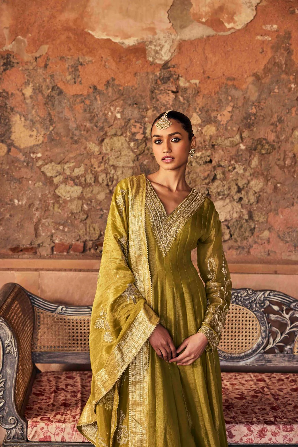 Neerus Mehadi Green Embroidery Tissue Fabric Anarkali and Dupatta - Image 4