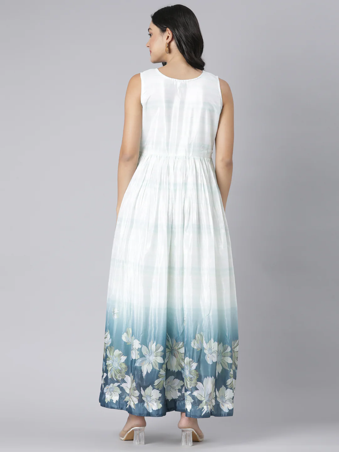 Neerus Mint Casual Floral Maxi Dresses - Image 3