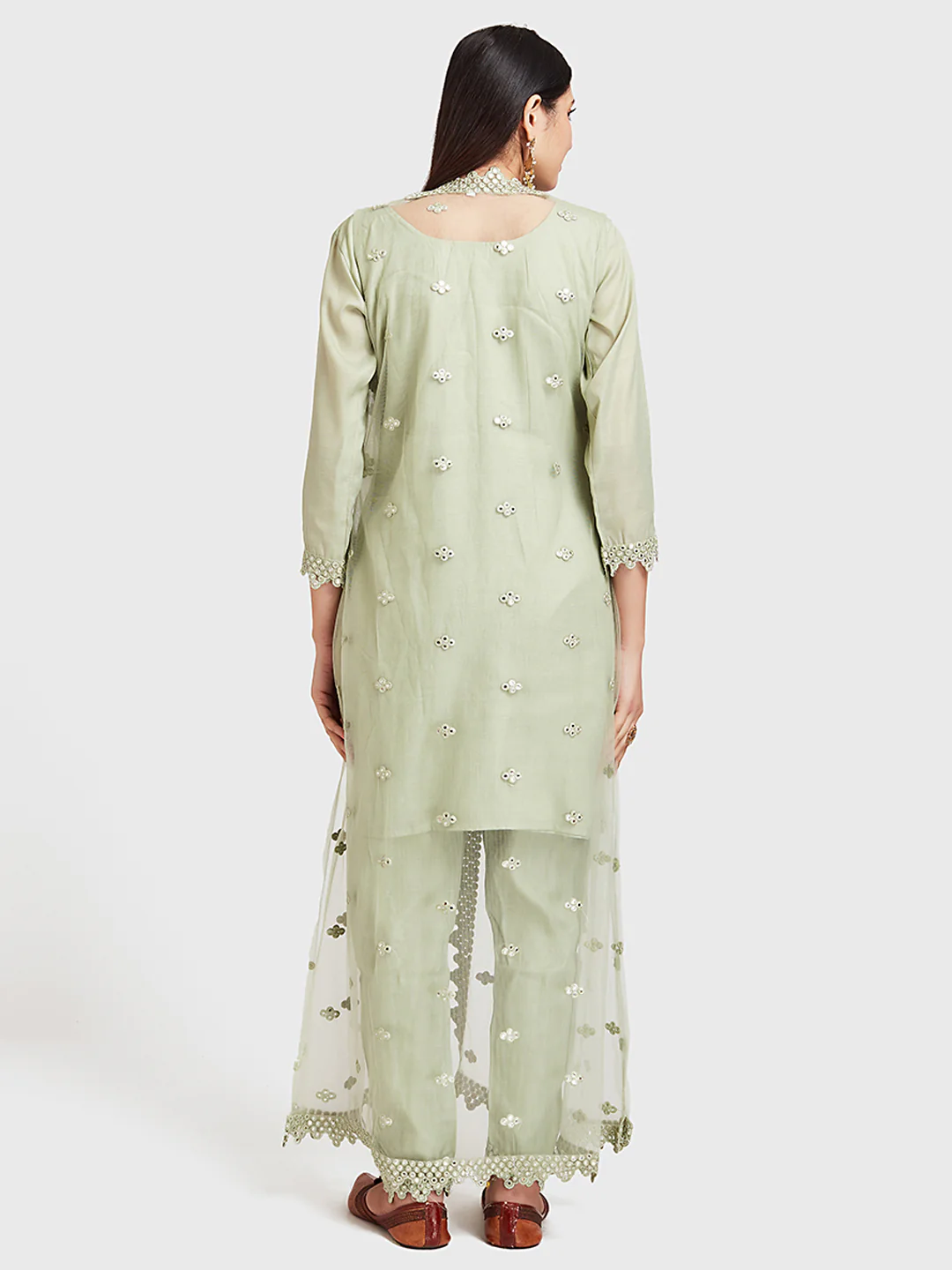 Neerus Mint Embellished Kurta & Pant Set With Jacket - Image 2
