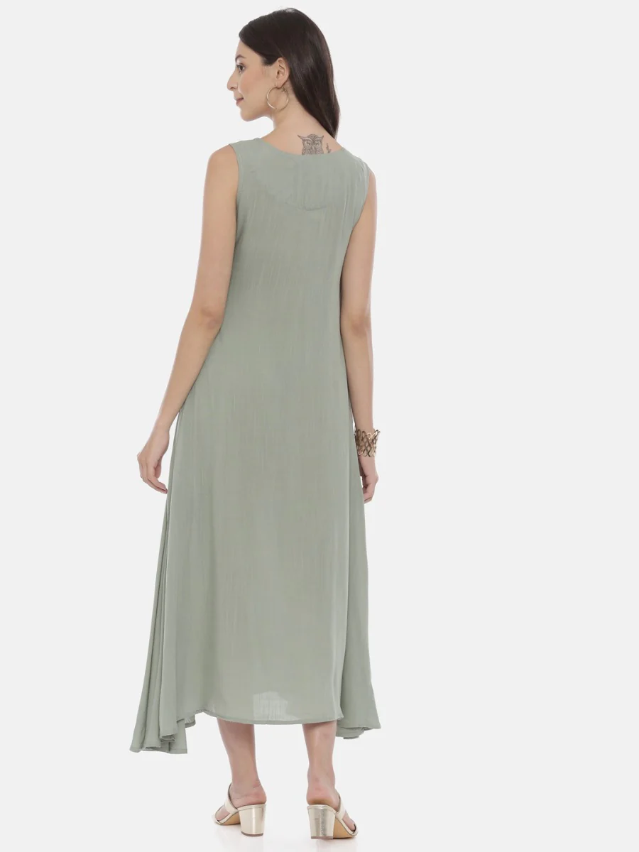 Neerus Mint Embroidered A Line Kurta With Attached Dupatta - Image 5