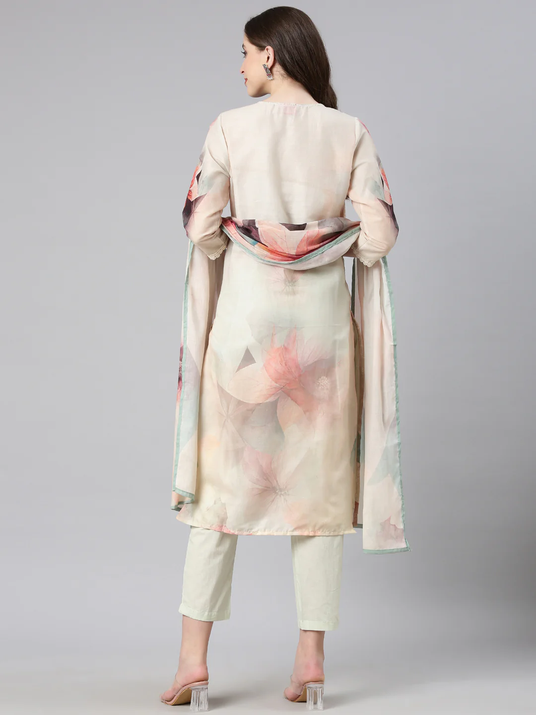 Neerus Mint Printed Straight Kurta and Trousers With Dupatta - Image 3
