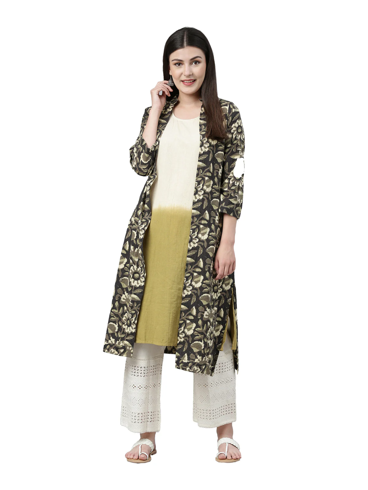 Neerus Multi Color Cotton Fabric Kurta With Coat - Image 5