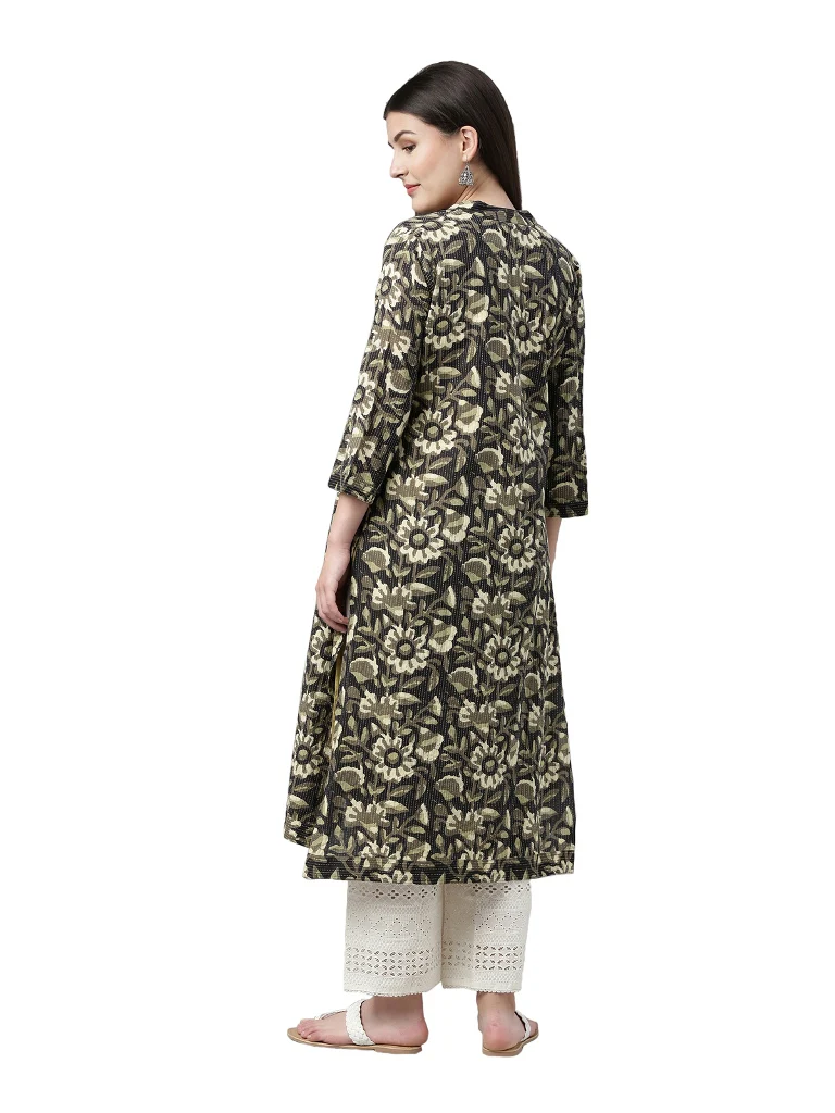 Neerus Multi Color Cotton Fabric Solid Kurta With Floral Coat - Image 3