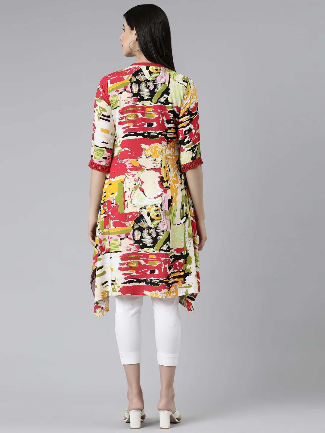 Neerus Multi Curved Solid Cotton Silk Kurta - Image 3