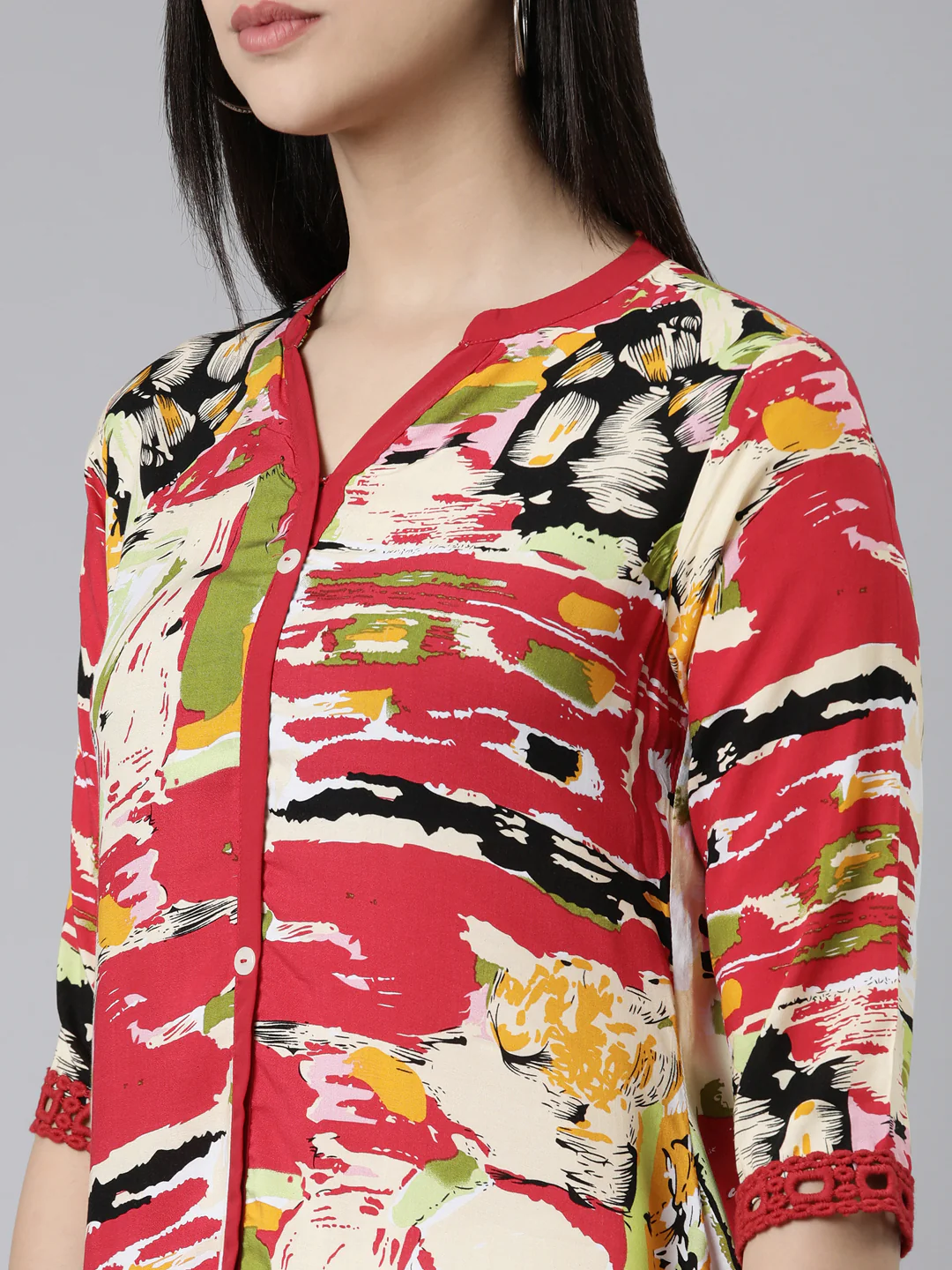 Neerus Multi Curved Solid Cotton Silk Kurta - Image 4