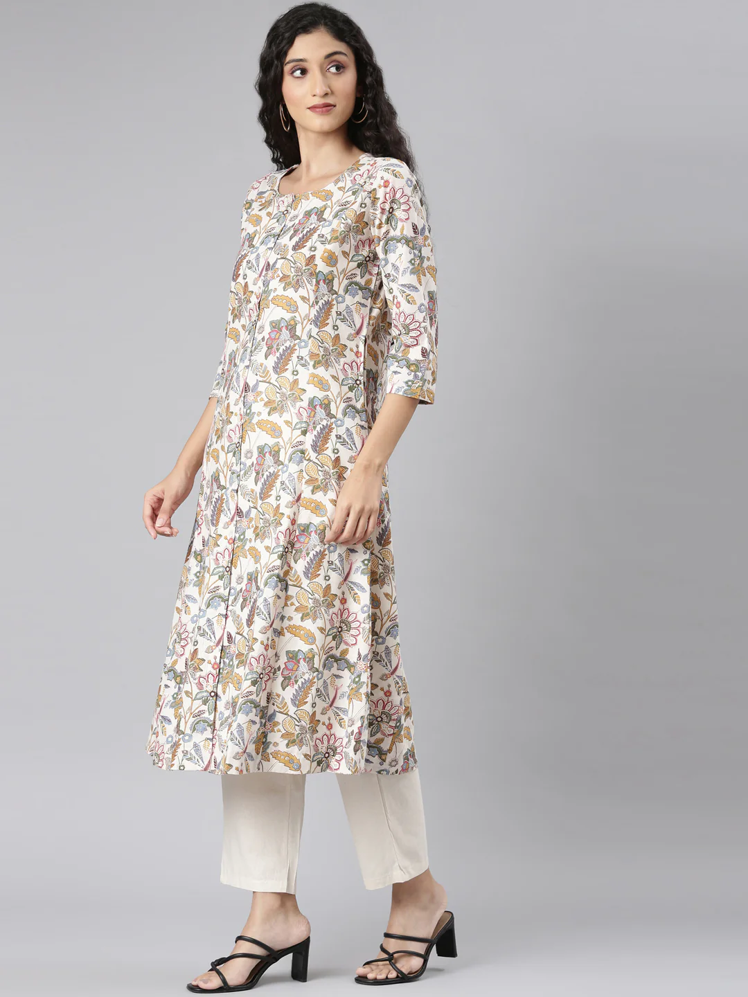 Neerus Multi Straight Casual Floral Kurta and Trouser. - Image 2