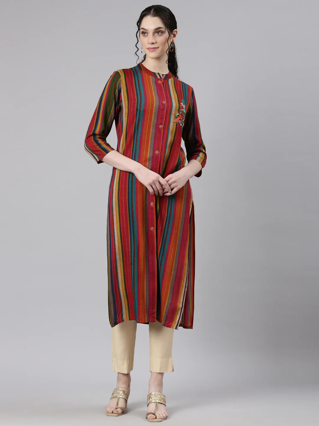 Neerus Multi Straight Casual Striped Kurta
