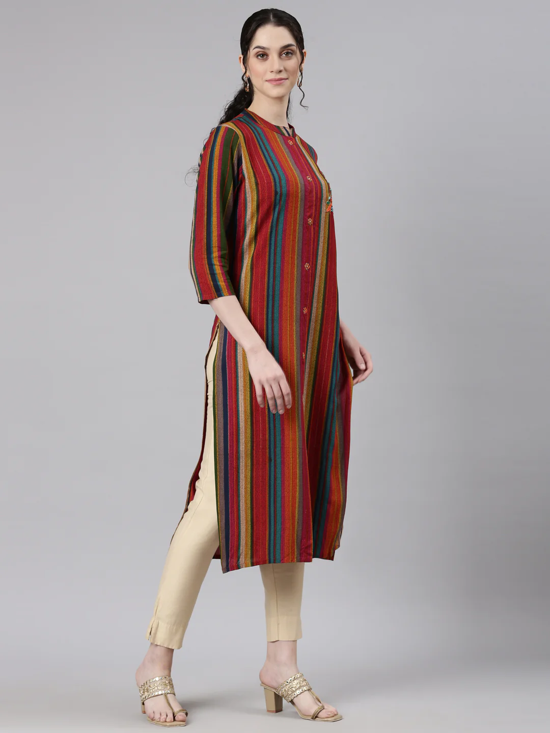 Neerus Multi Straight Casual Striped Kurta - Image 3