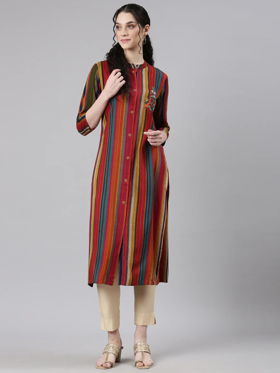 Neerus Multi Straight Casual Striped Kurta - Image 6