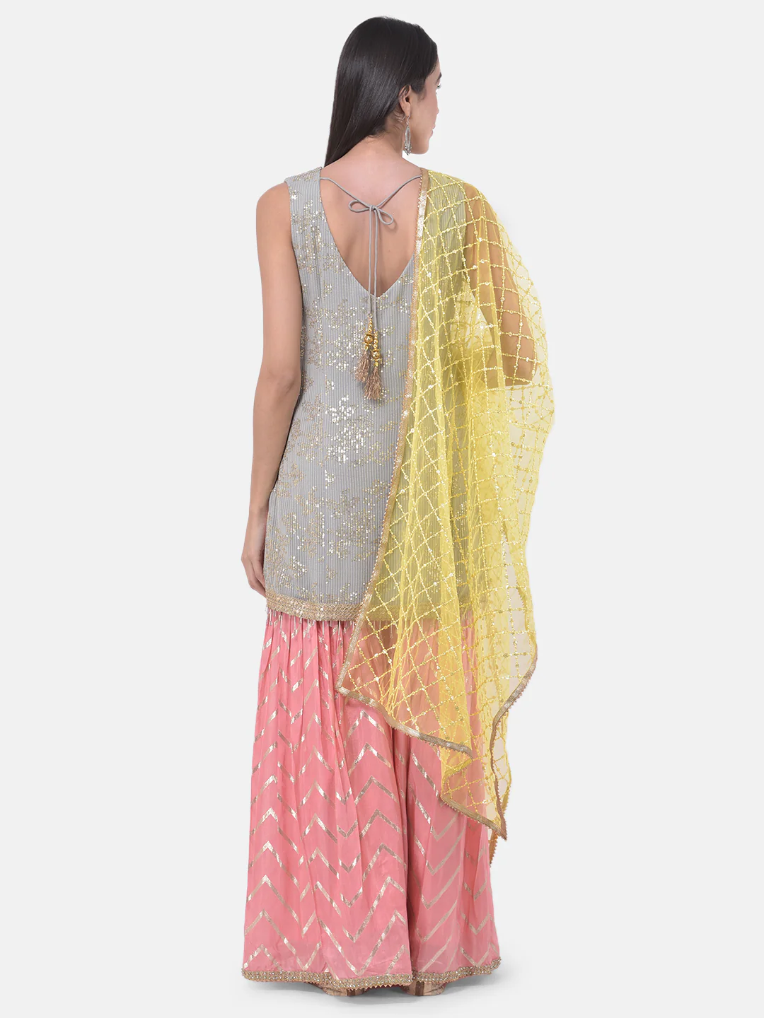 Neerus Multicolor Embellished Kurta With Sharara & Dupatta - Image 4