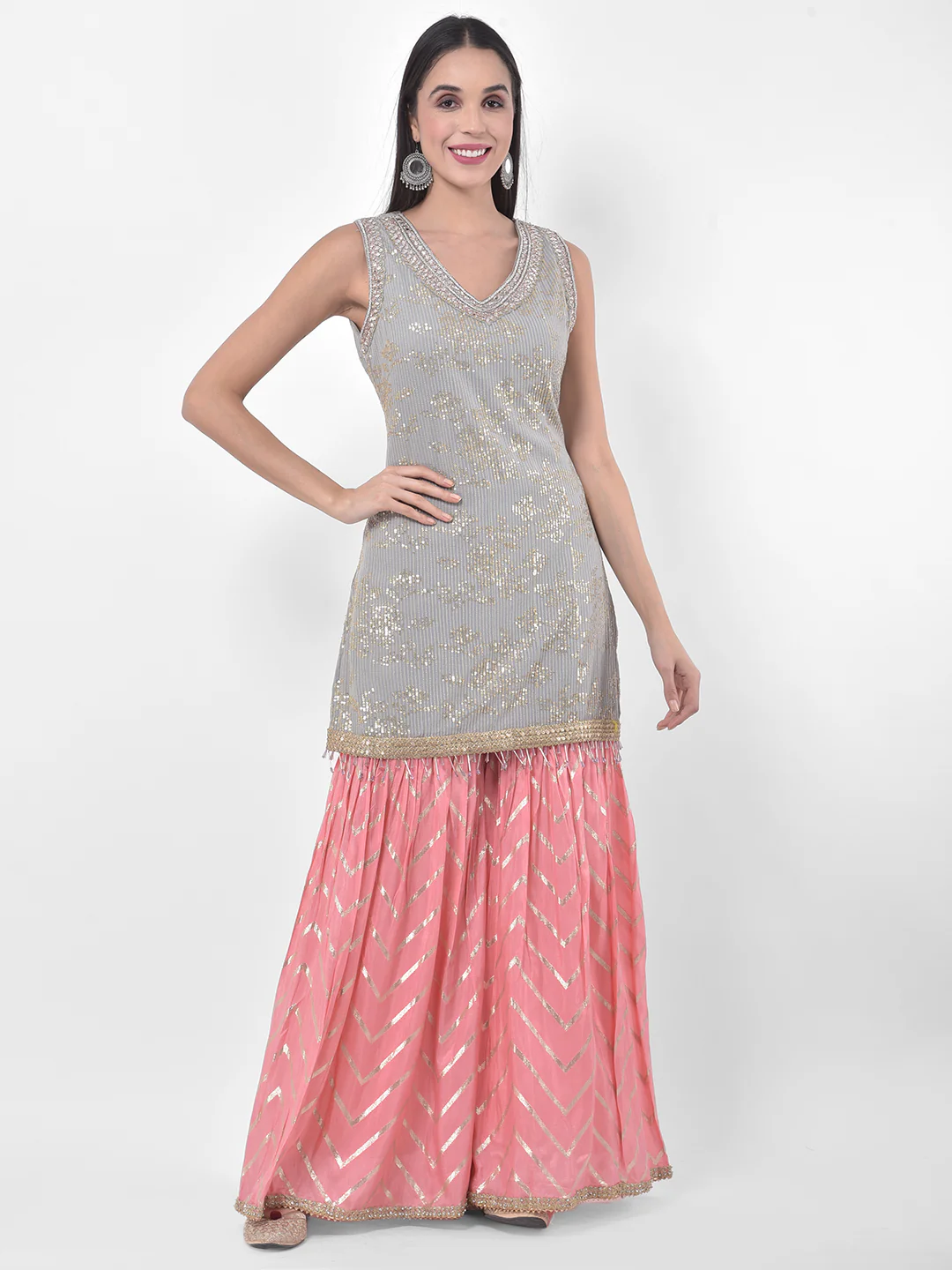 Neerus Multicolor Embellished Kurta With Sharara & Dupatta - Image 8