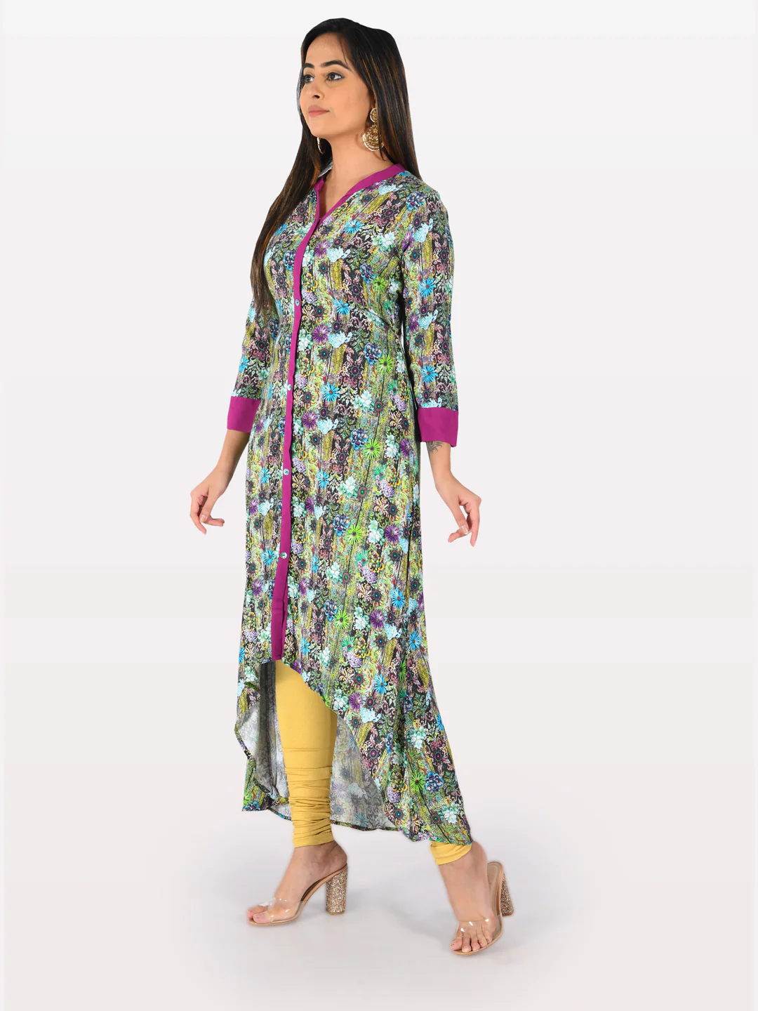 Neerus Multicolor Printed High Low Kurta - Image 3