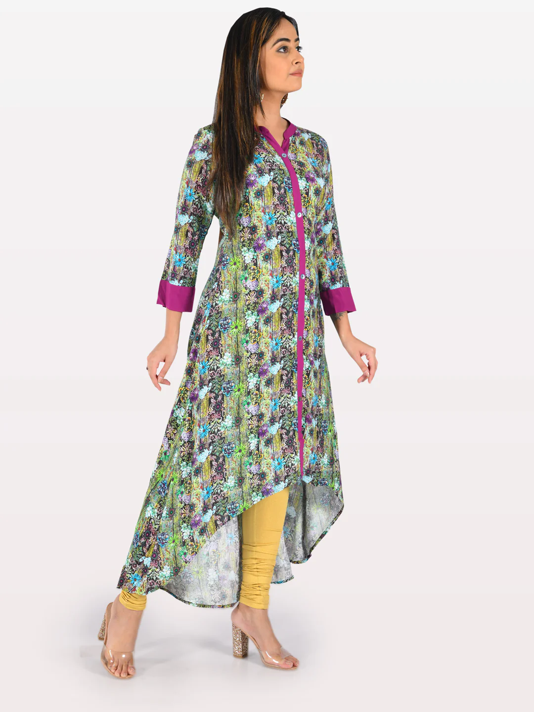 Neerus Multicolor Printed High Low Kurta - Image 4