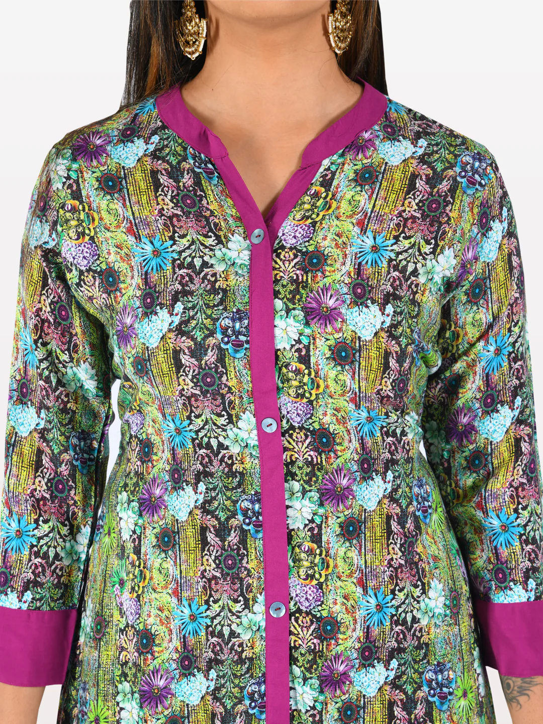 Neerus Multicolor Printed High Low Kurta - Image 5