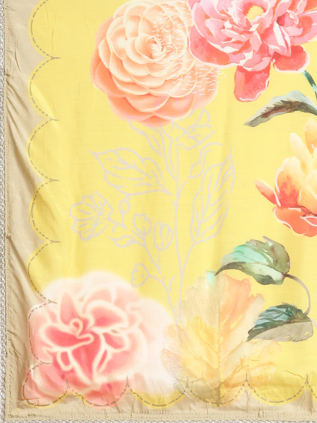 Neerus Mustard Casual Floral Straight Kurta and Trousers With Dupatta - Image 8