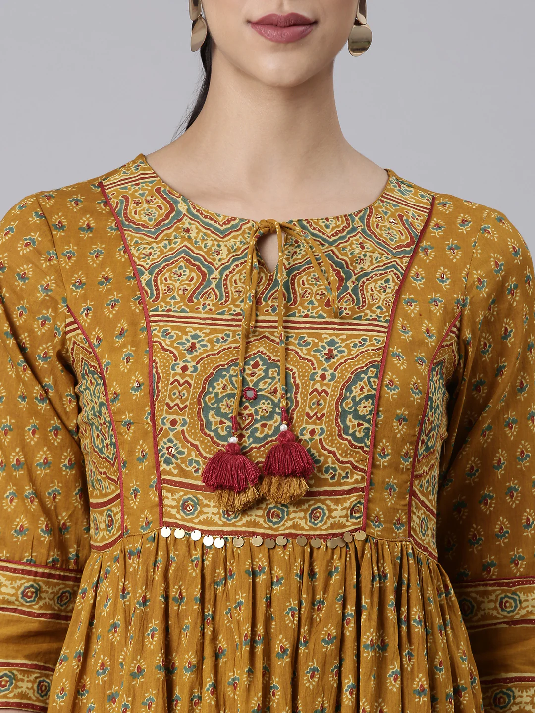 Neerus Mustard Casual Maxi Floral Dresses - Image 4
