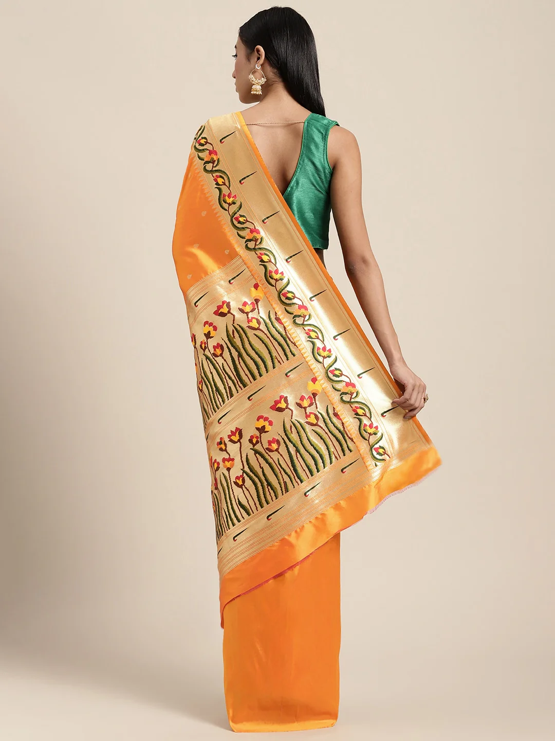 Neerus Mustard Color Banaras Fabric Saree - Image 2