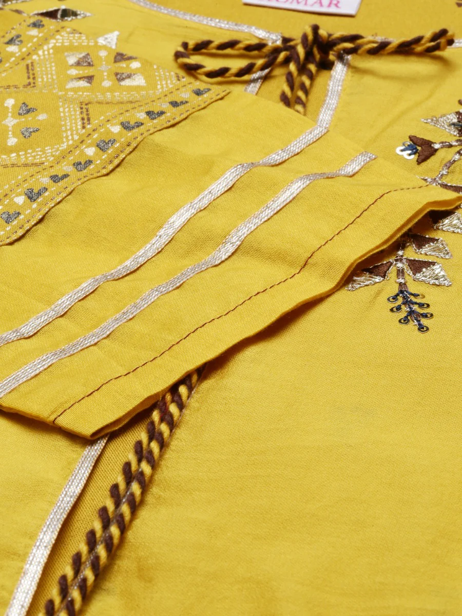 Neerus Mustard Color Chanderi Fabric Tunic - Image 3