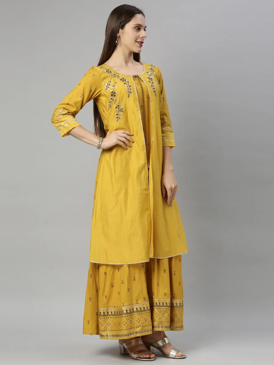 Neerus Mustard Color Chanderi Fabric Tunic - Image 5