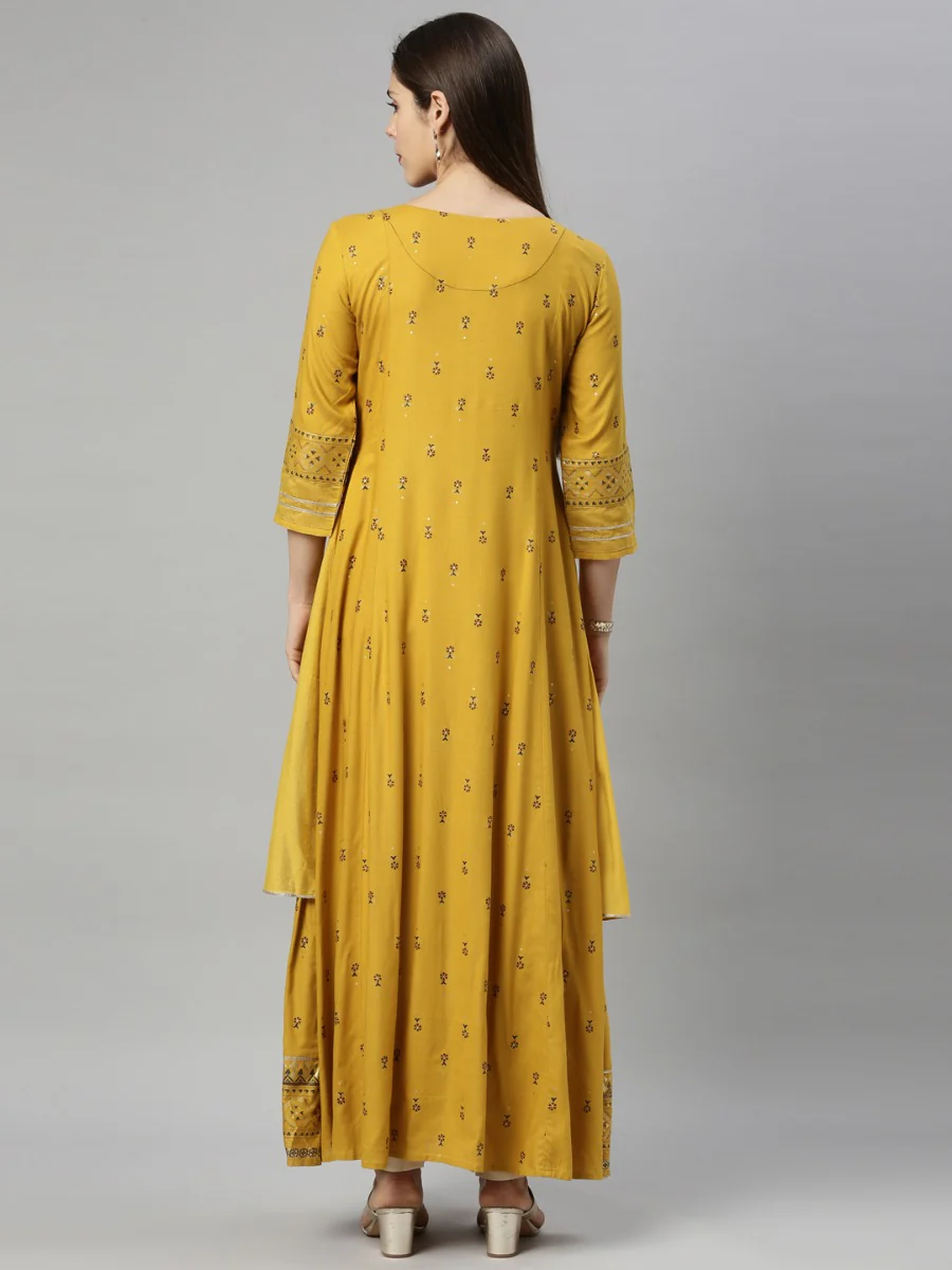 Neerus Mustard Color Chanderi Fabric Tunic - Image 6