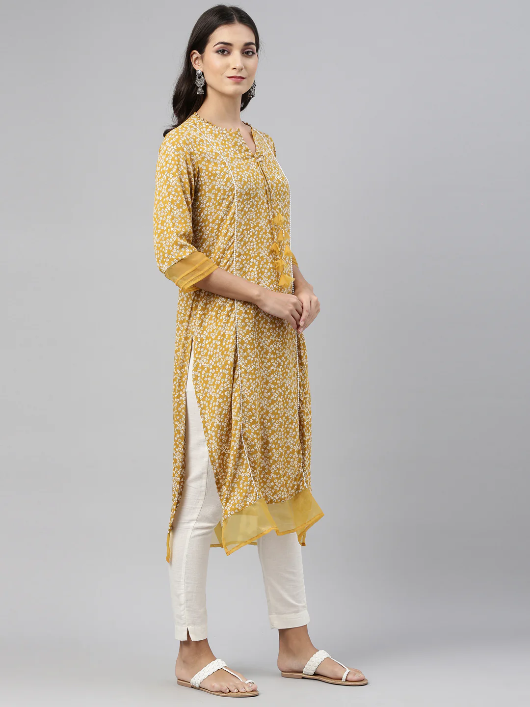 Neerus Mustard Color Chiffon Fabric Tunic - Image 6