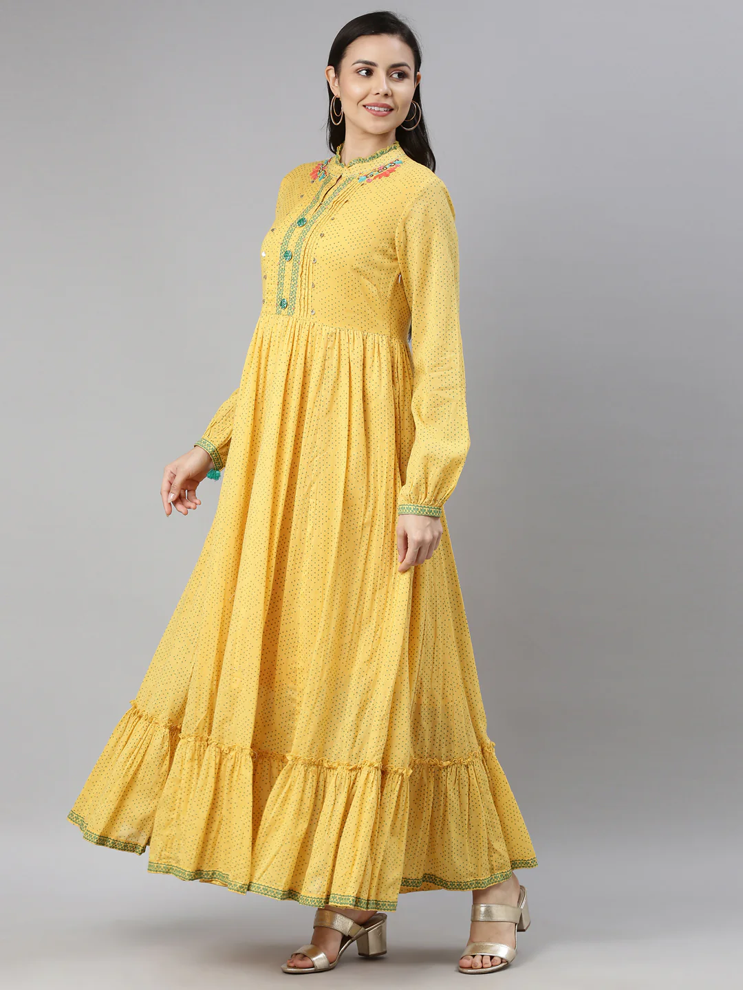 Neerus Mustard Color Cotton Fabric Kurta - Image 3