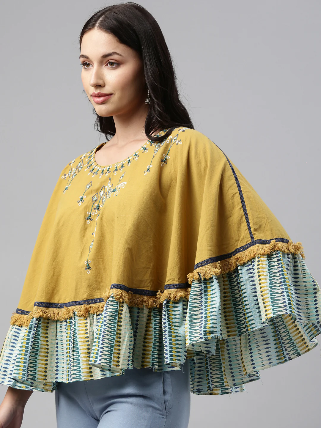 Neerus Mustard Color Cotton Fabric Tunic - Image 3