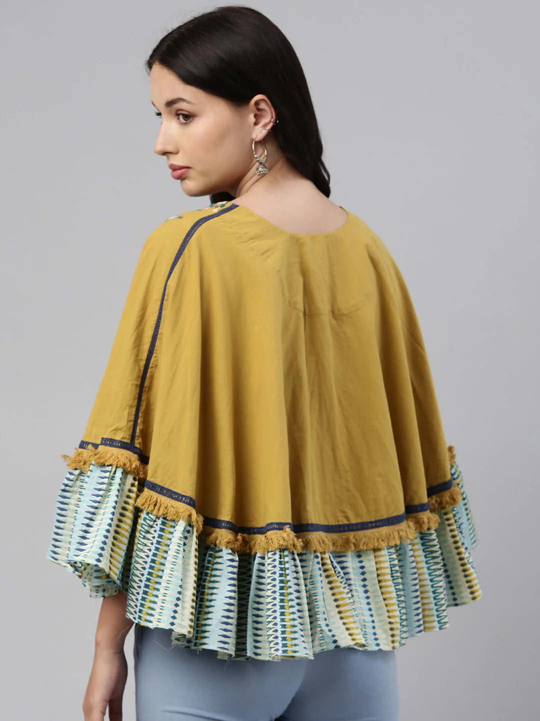 Neerus Mustard Color Cotton Fabric Tunic - Image 4