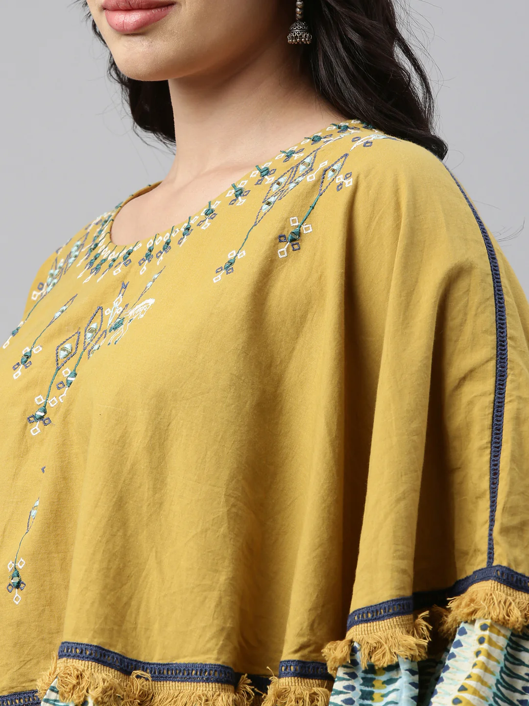 Neerus Mustard Color Cotton Fabric Tunic - Image 5
