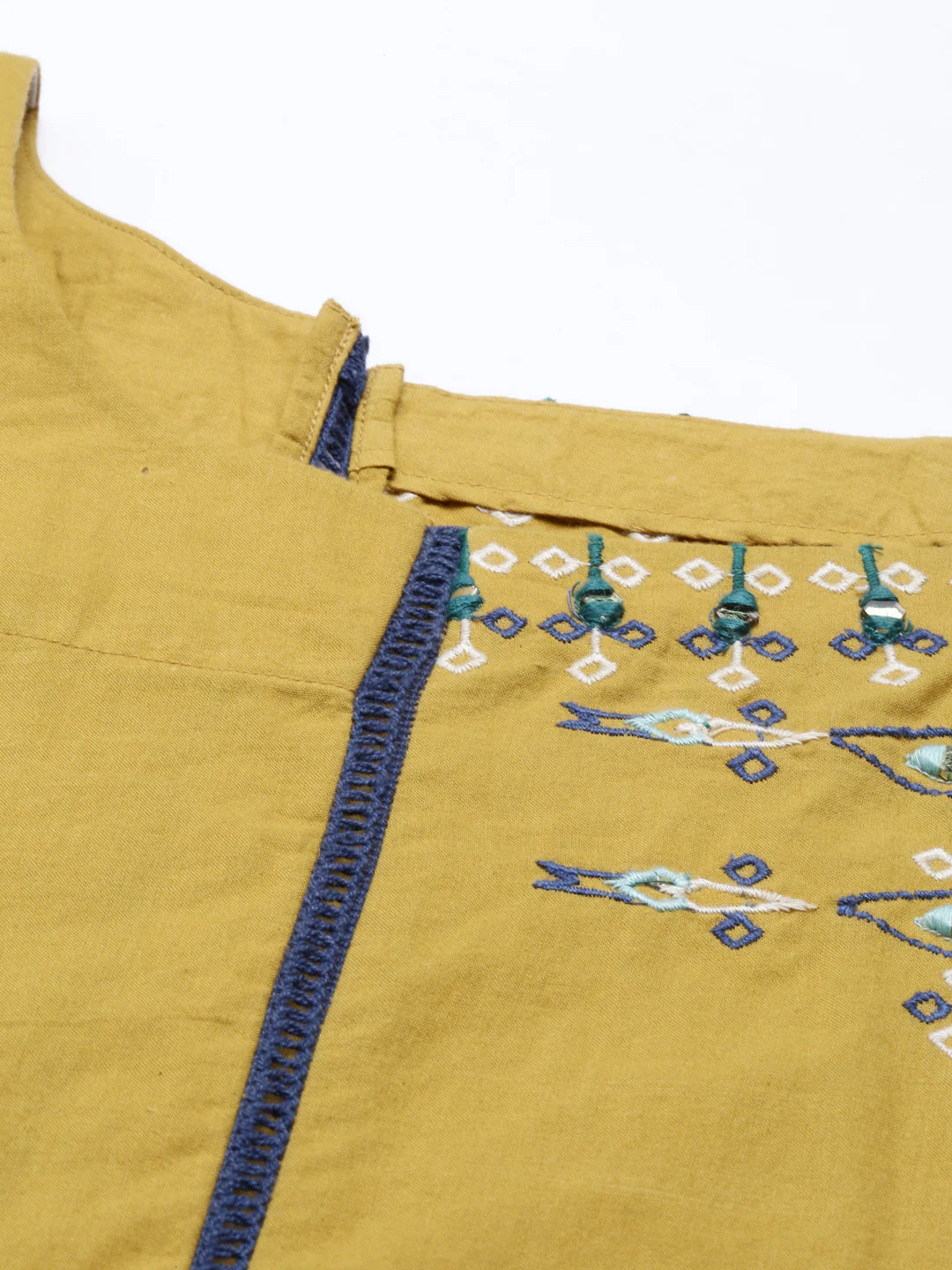 Neerus Mustard Color Cotton Fabric Tunic - Image 7