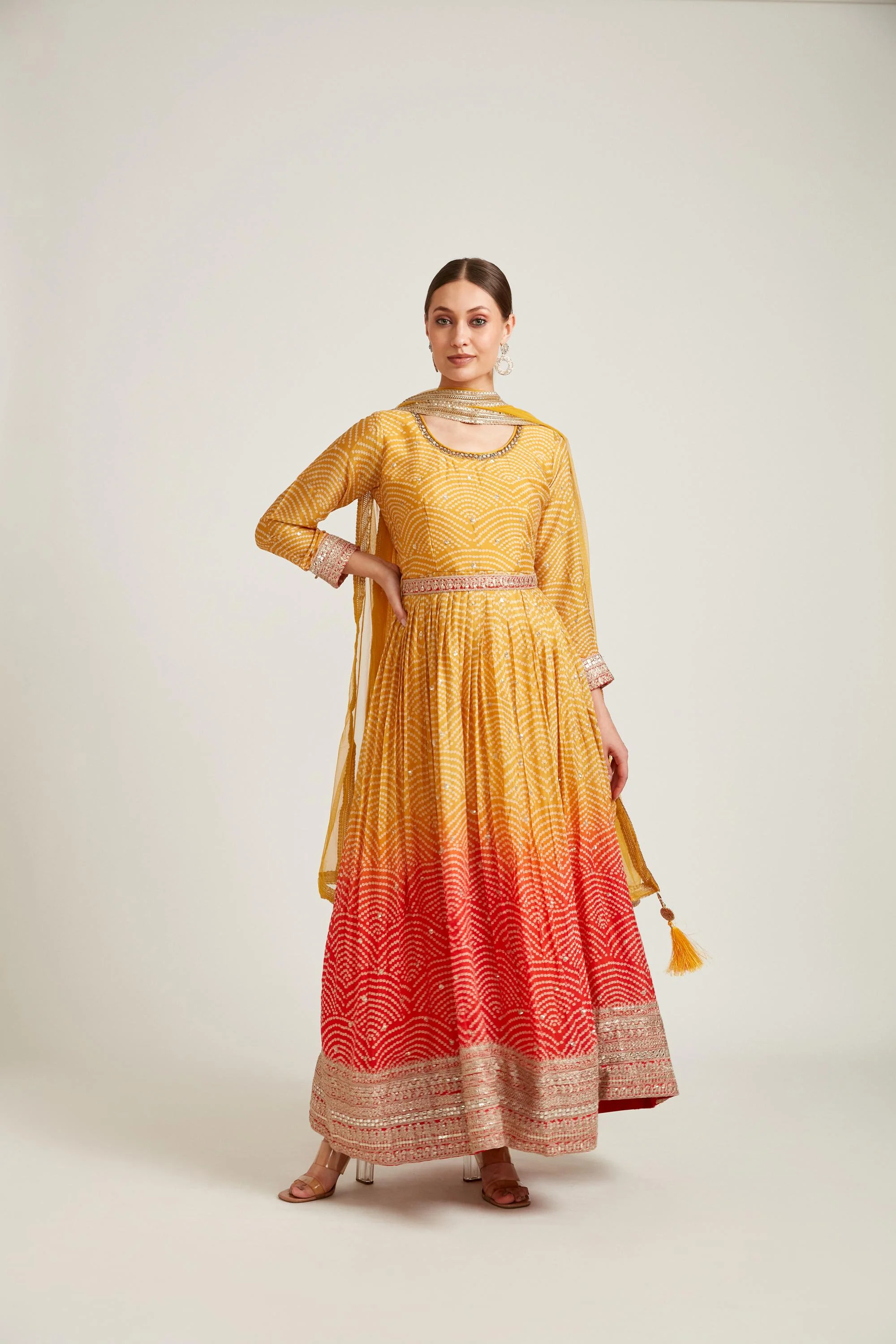 Neerus Mustard Color Georgette Fabric Gown