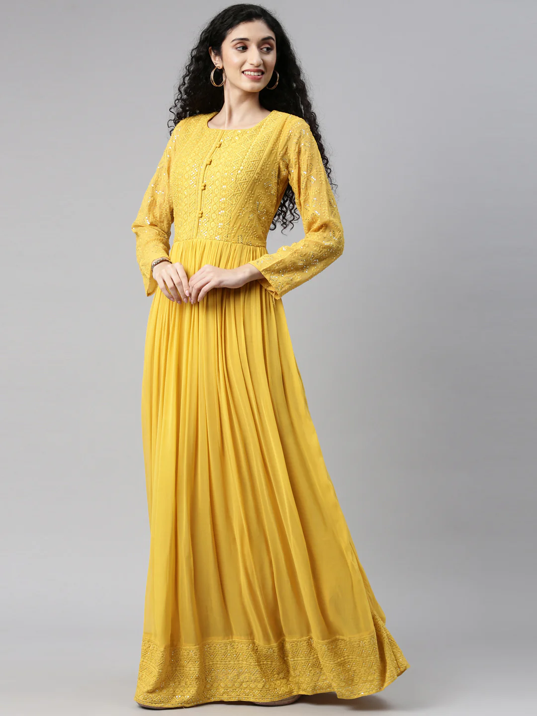 Neerus Mustard Color Georgette Fabric Gown - Image 7