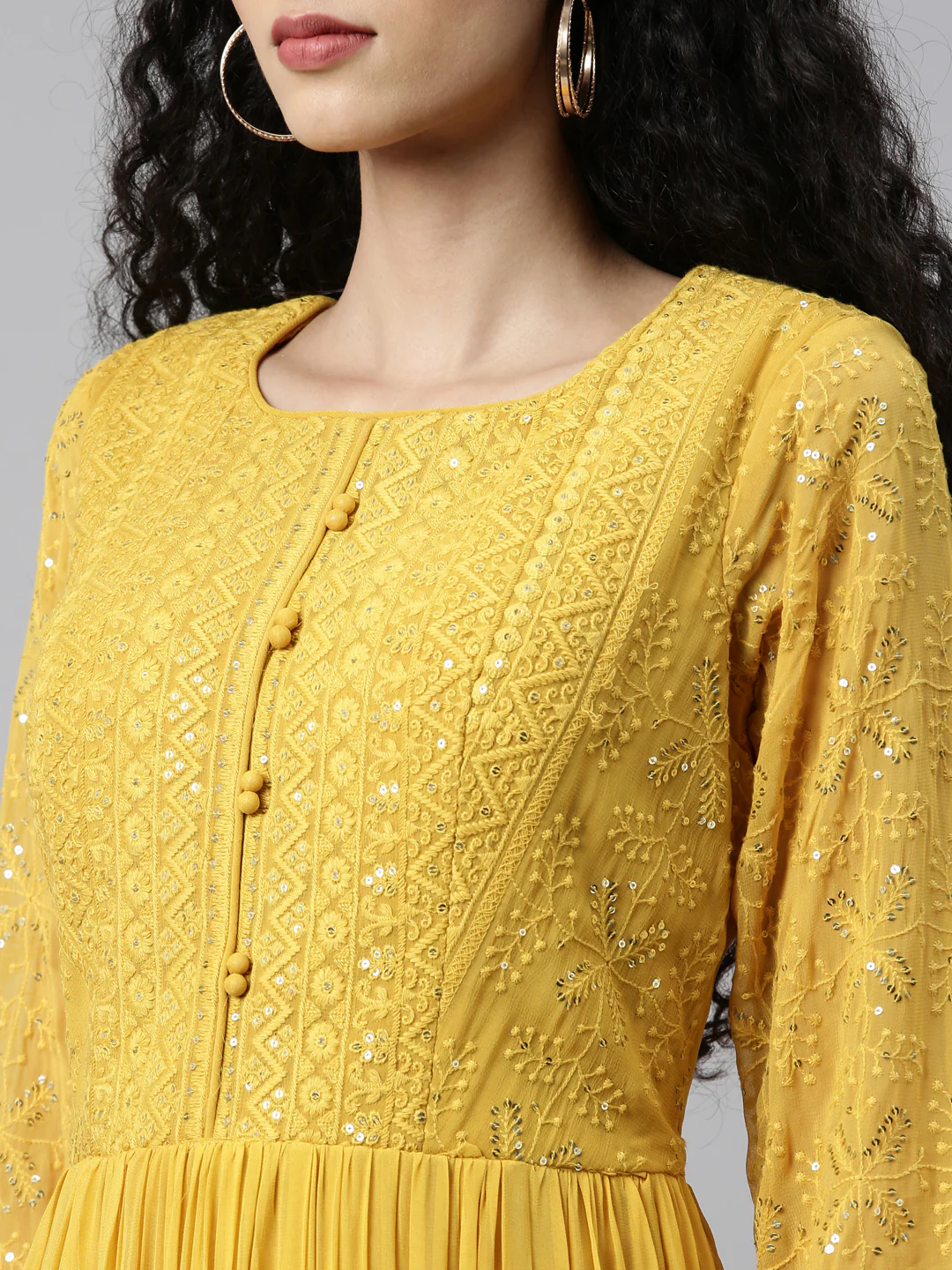 Neerus Mustard Color Georgette Fabric Gown - Image 9