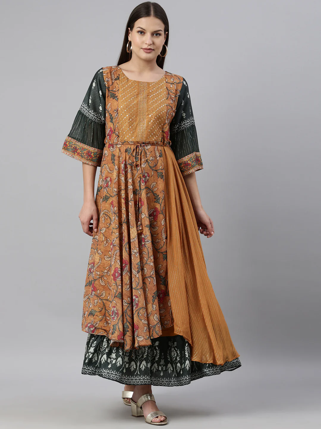 Neerus Mustard Color Georgette Fabric Kurta