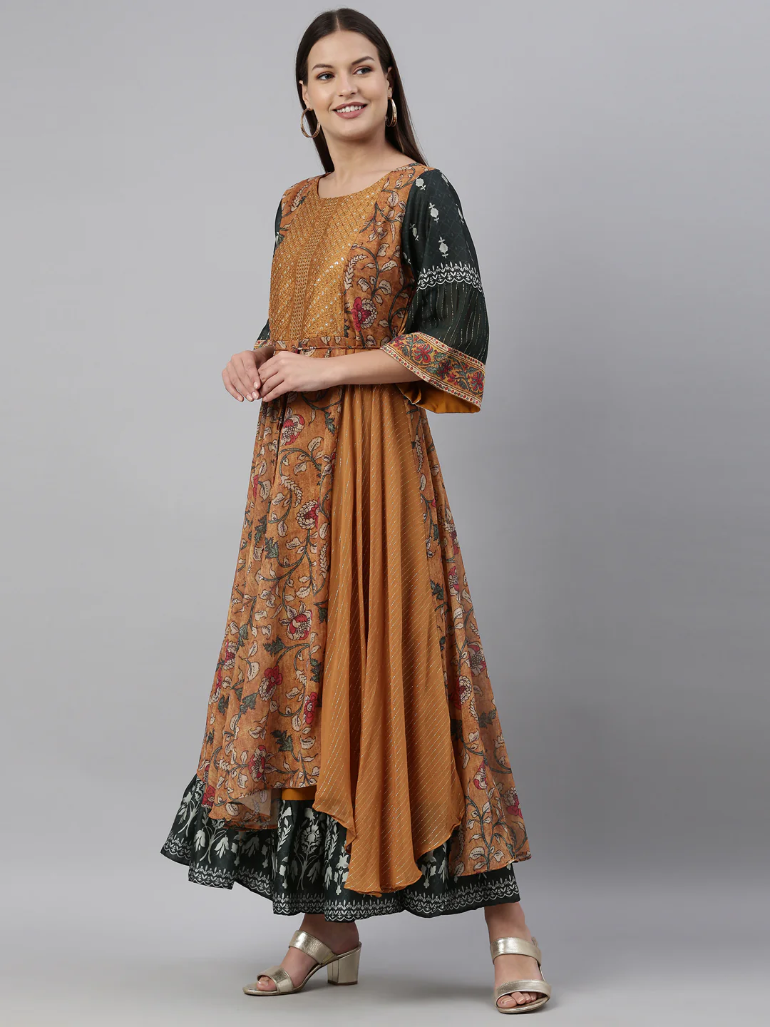 Neerus Mustard Color Georgette Fabric Kurta - Image 3