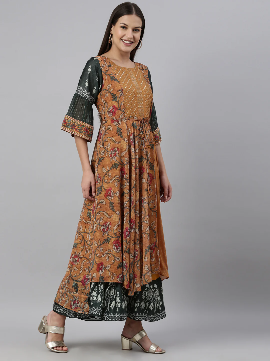 Neerus Mustard Color Georgette Fabric Kurta - Image 4