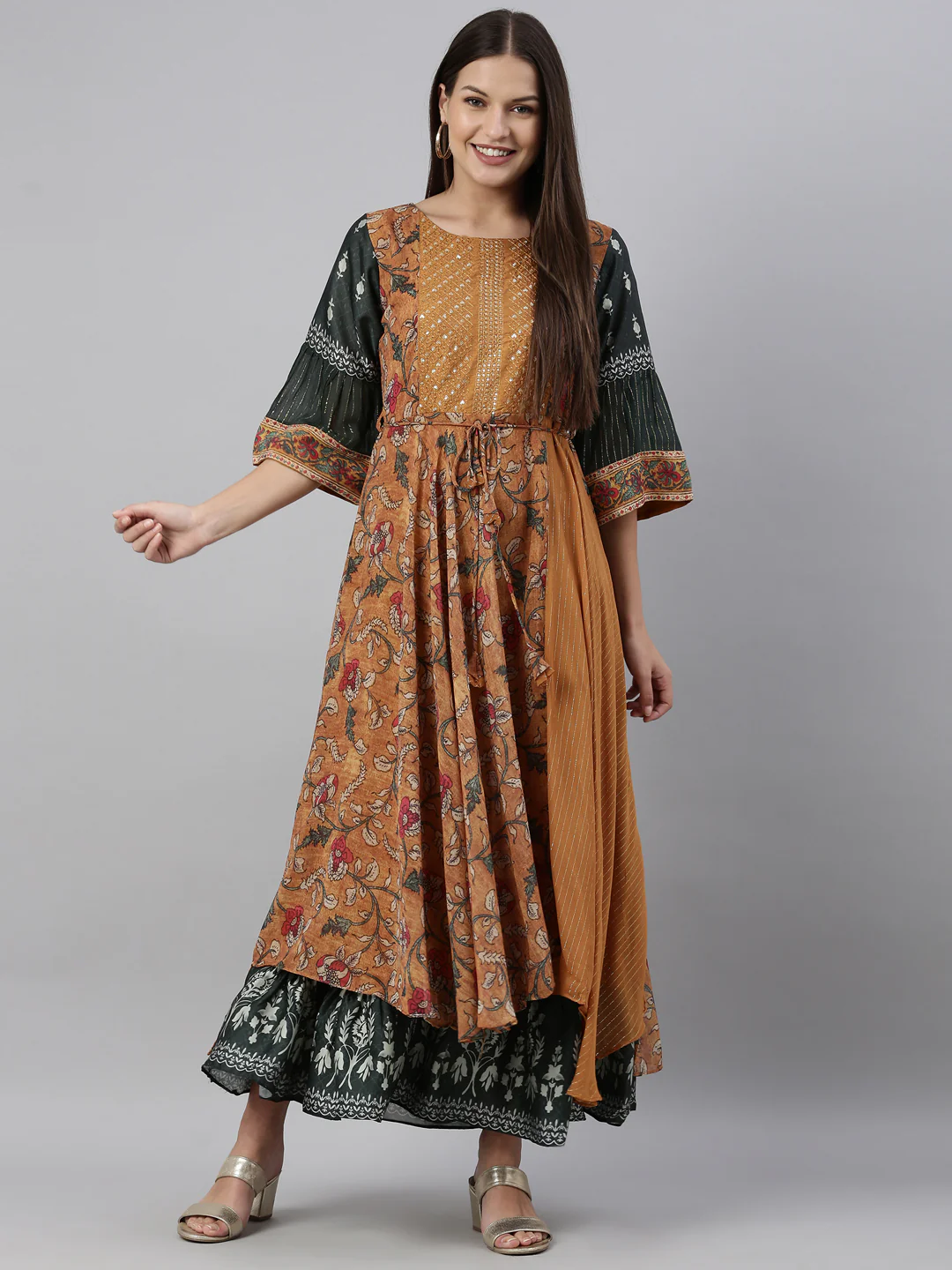 Neerus Mustard Color Georgette Fabric Kurta - Image 6