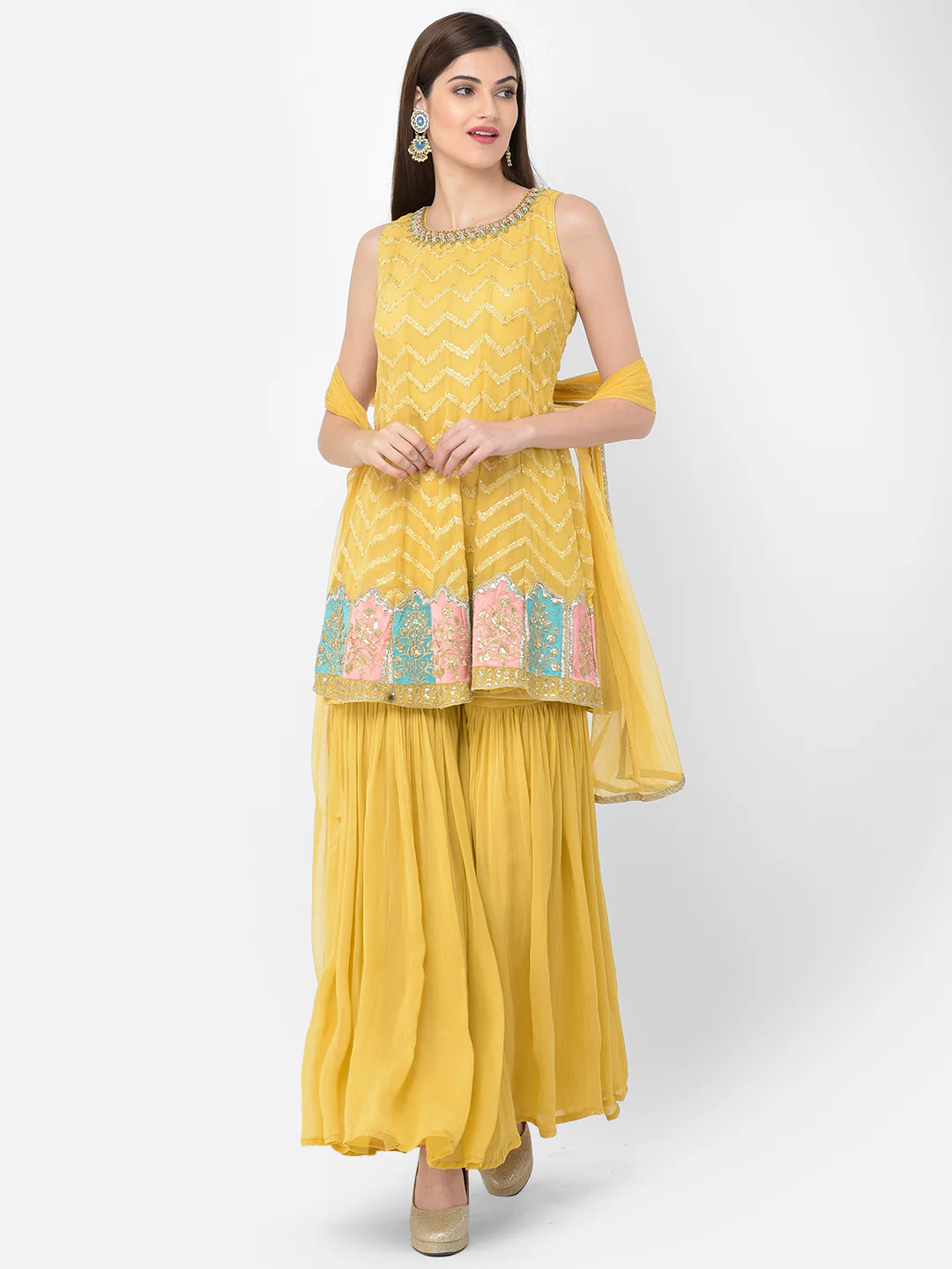 Neerus Mustard Color Georgette Fabric Salwar Kameez - Image 3