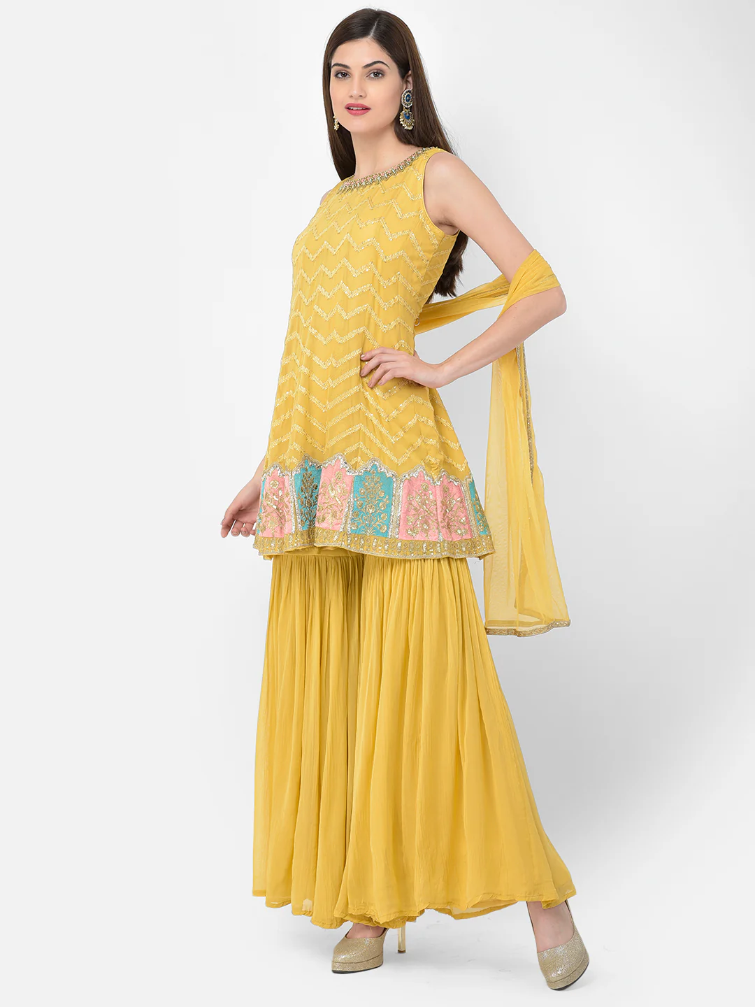 Neerus Mustard Color Georgette Fabric Salwar Kameez - Image 4