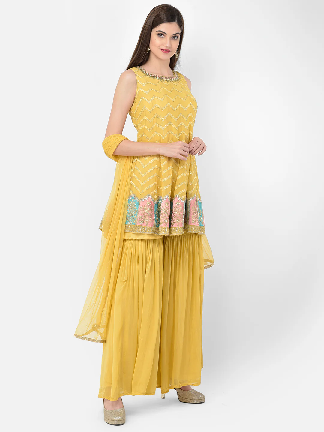 Neerus Mustard Color Georgette Fabric Salwar Kameez - Image 5