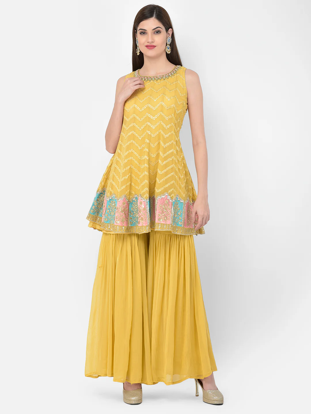 Neerus Mustard Color Georgette Fabric Salwar Kameez - Image 8