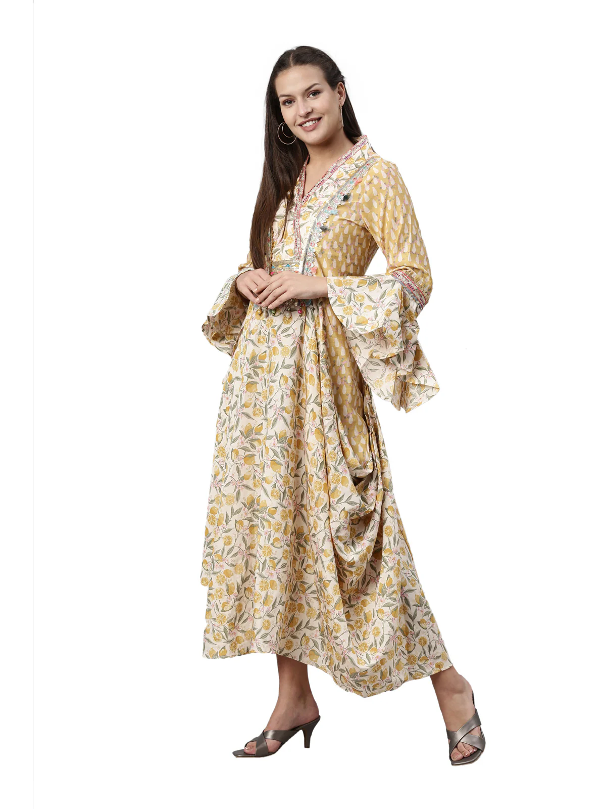 Neerus Mustard Color Model Fabric Kurta - Image 6