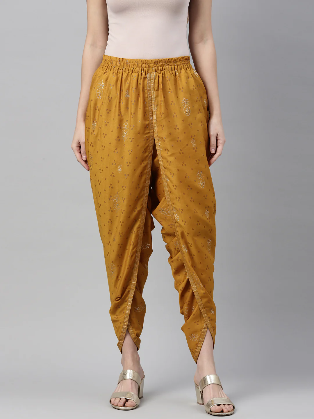 Neerus Mustard Color Muslin Fabric Dhotti - Image 9