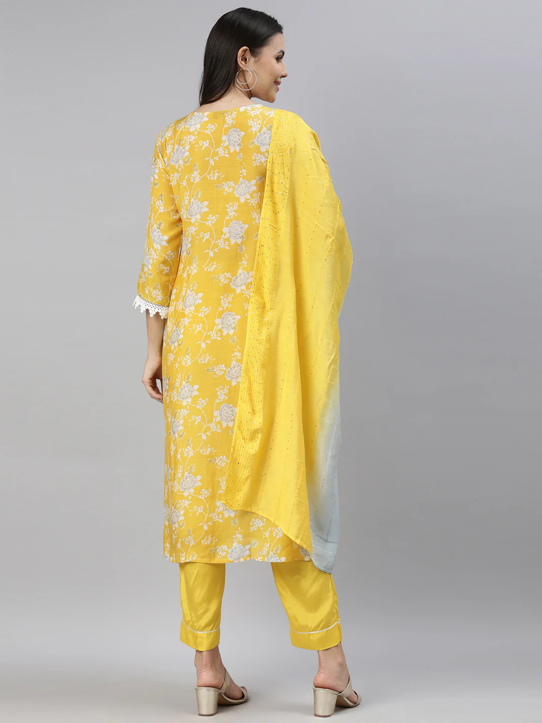 Neerus Mustard Color Muslin Fabric Kurta - Image 6