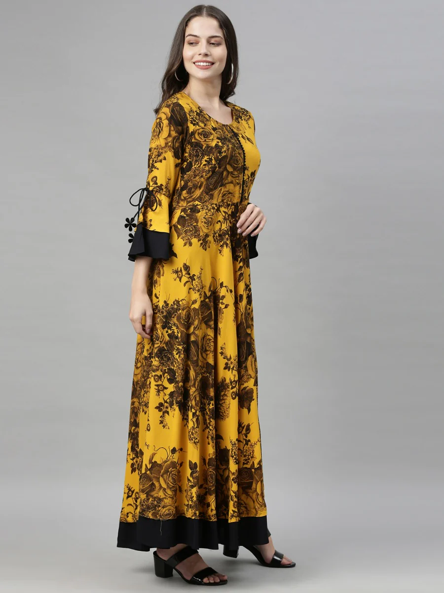 Neerus Mustard Color Rayon Fabric Gown - Image 6