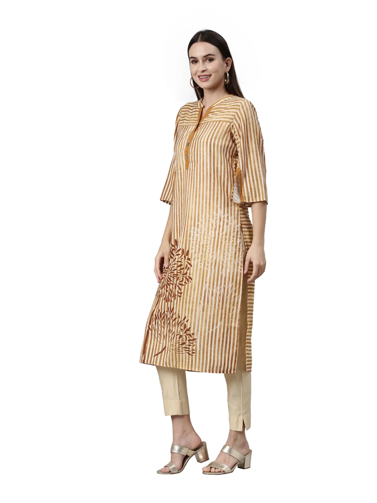 Neerus Mustard Color Rayon Fabric Kurta - Image 3