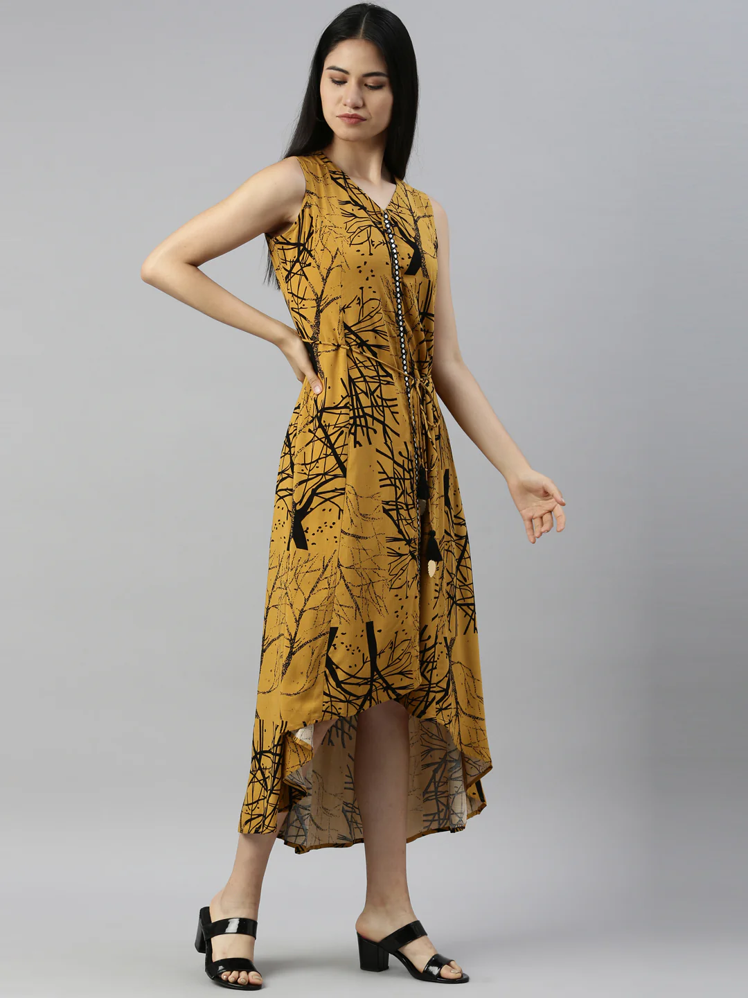 Neerus Mustard Color Rayon Fabric Kurta - Image 4
