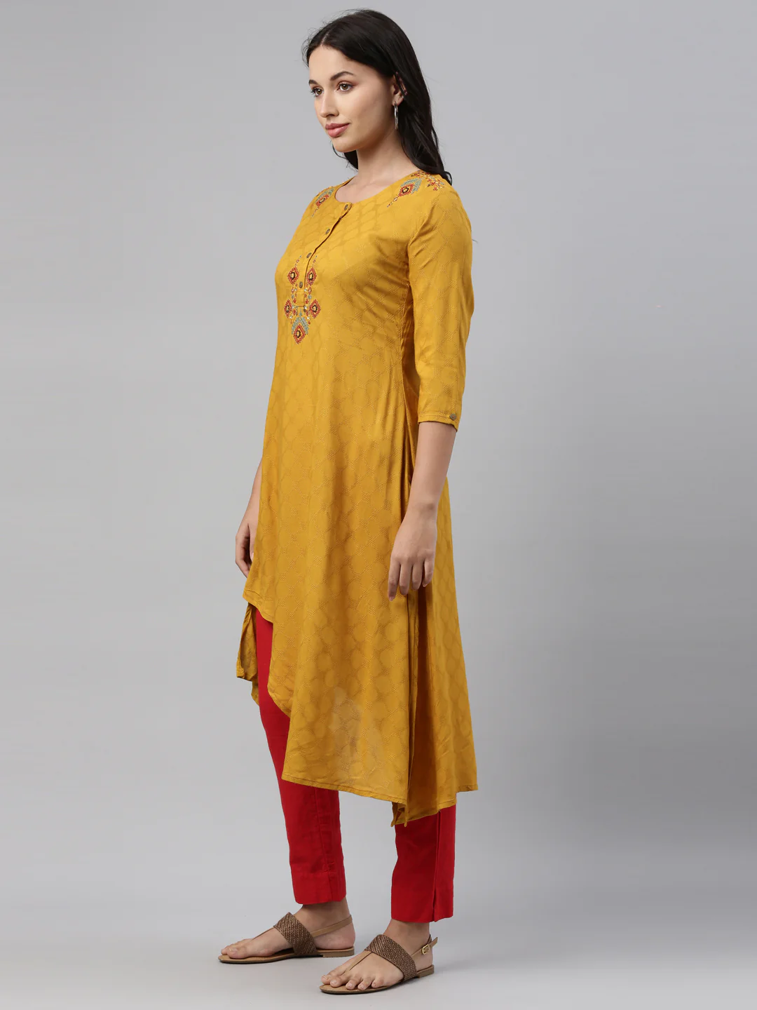 Neerus Mustard Color Rayon Fabric Tunic - Image 2